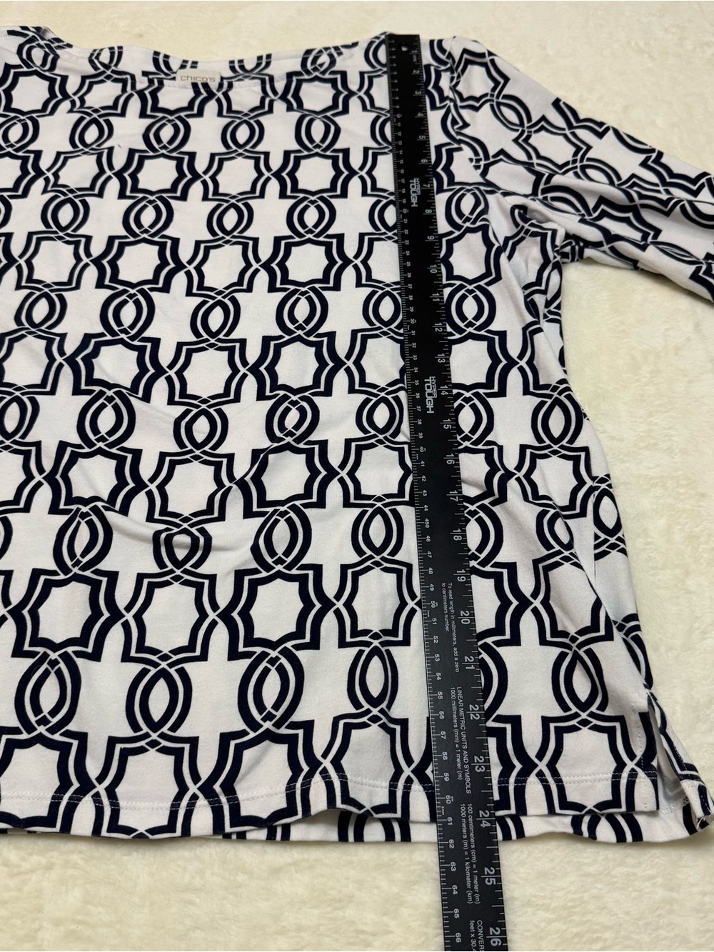 Women's Chico White Cotton Black Link Geo Print Boat Neck Shirt Top Size 2 - Picture 7 of 7